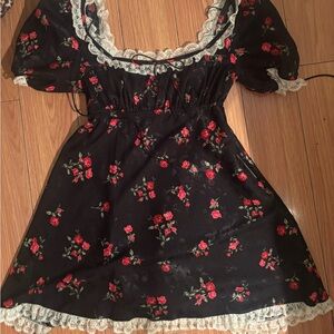 For Love & Lemons Black Floral Rose-Print Dress